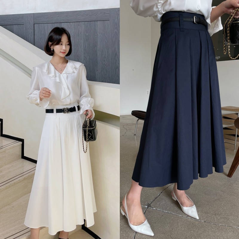 belt cotton skirt (아이보리, 네이비)