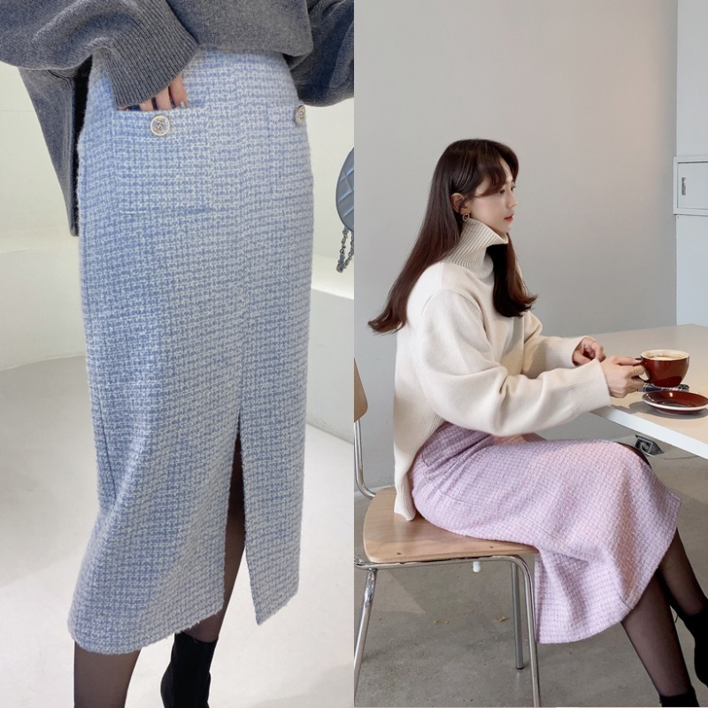 winter tweed skirt (라벤더, 소라)