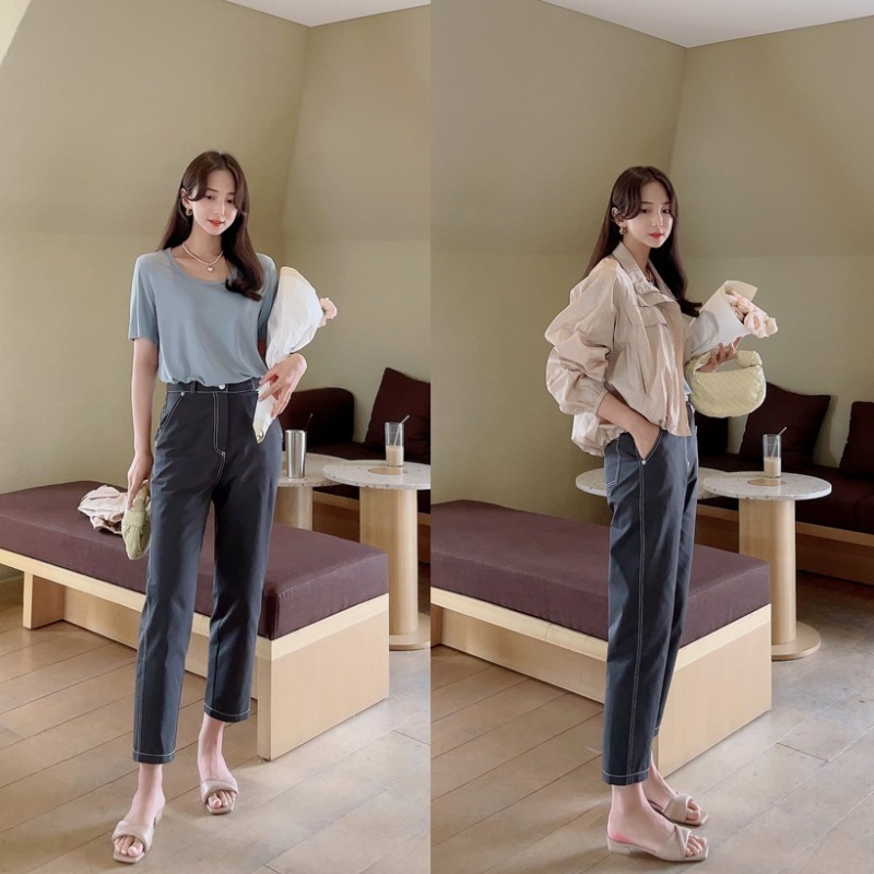 바로배송/bloggerbok stitch cotton pants (차콜)