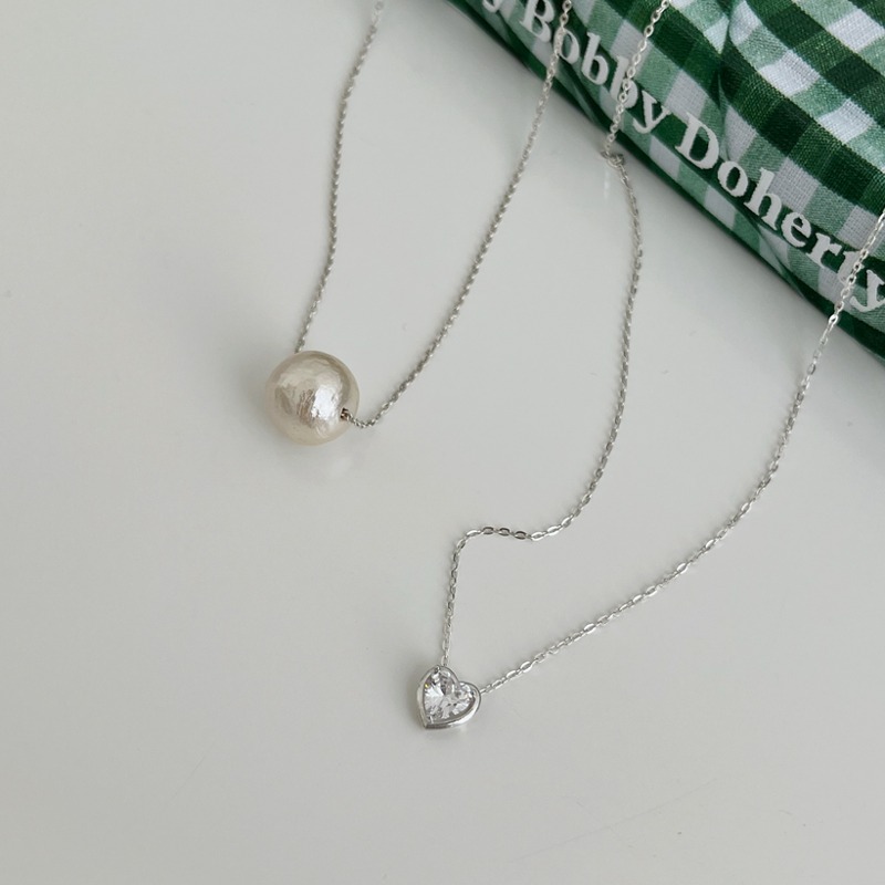 daily silver necklace(실버볼, 하트큐빅)