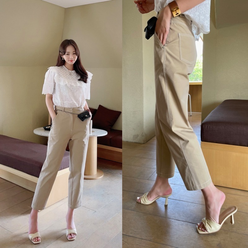바로배송/bloggerbok stitch cotton pants (베이지)