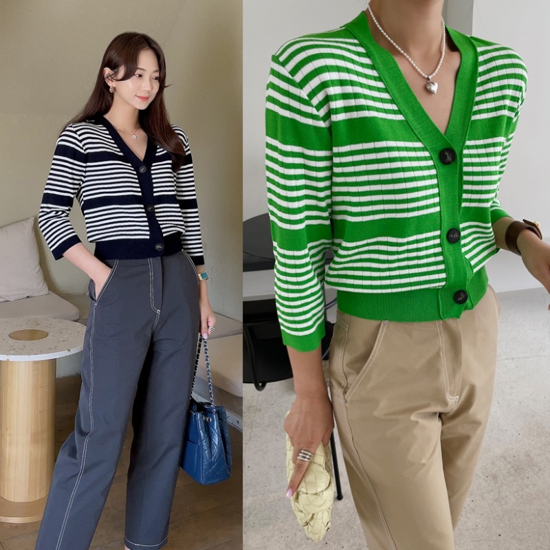 summer stripe knit cardigan (초록, 네이비)